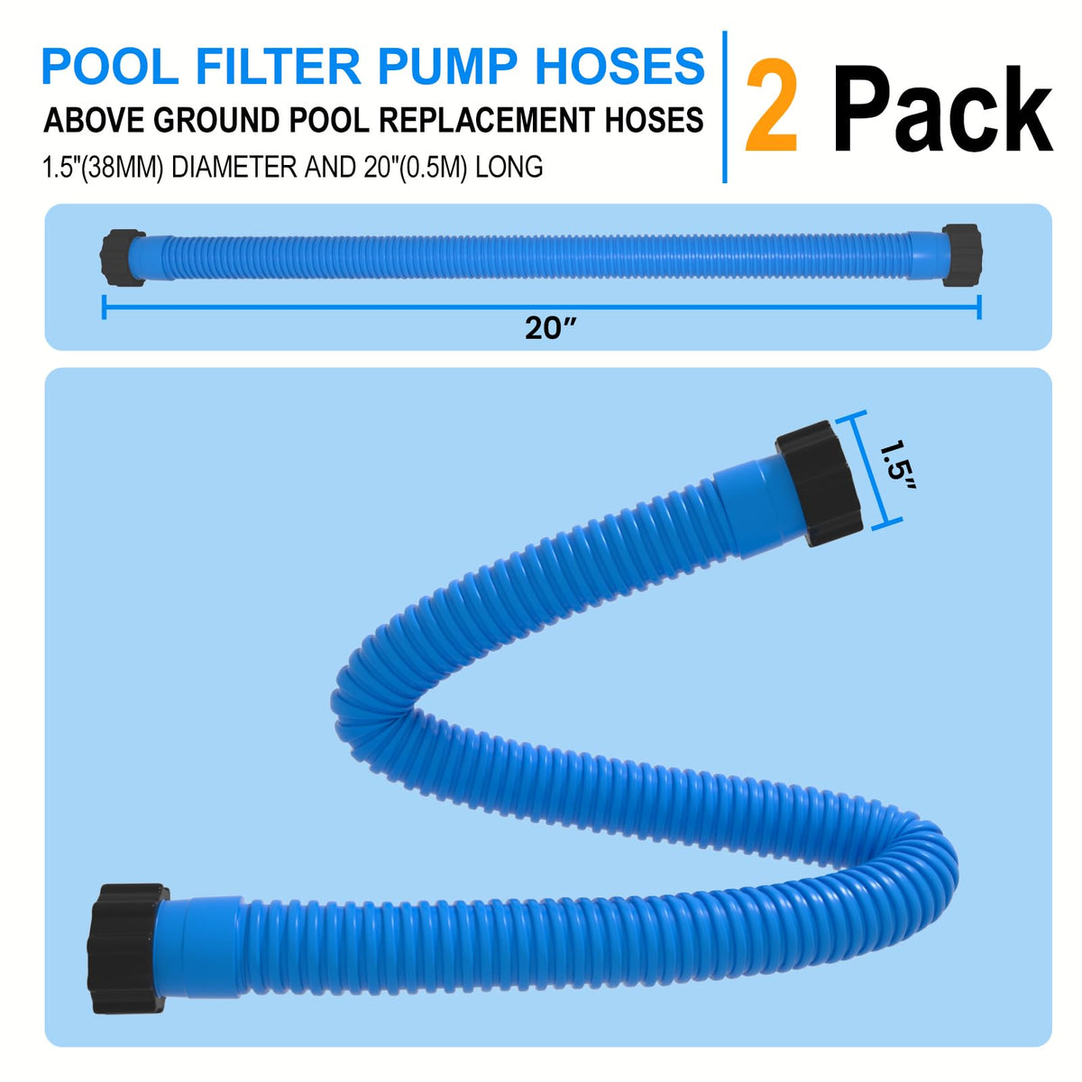 PoolWHALE two-pack blue hoses ready for above-ground pools
