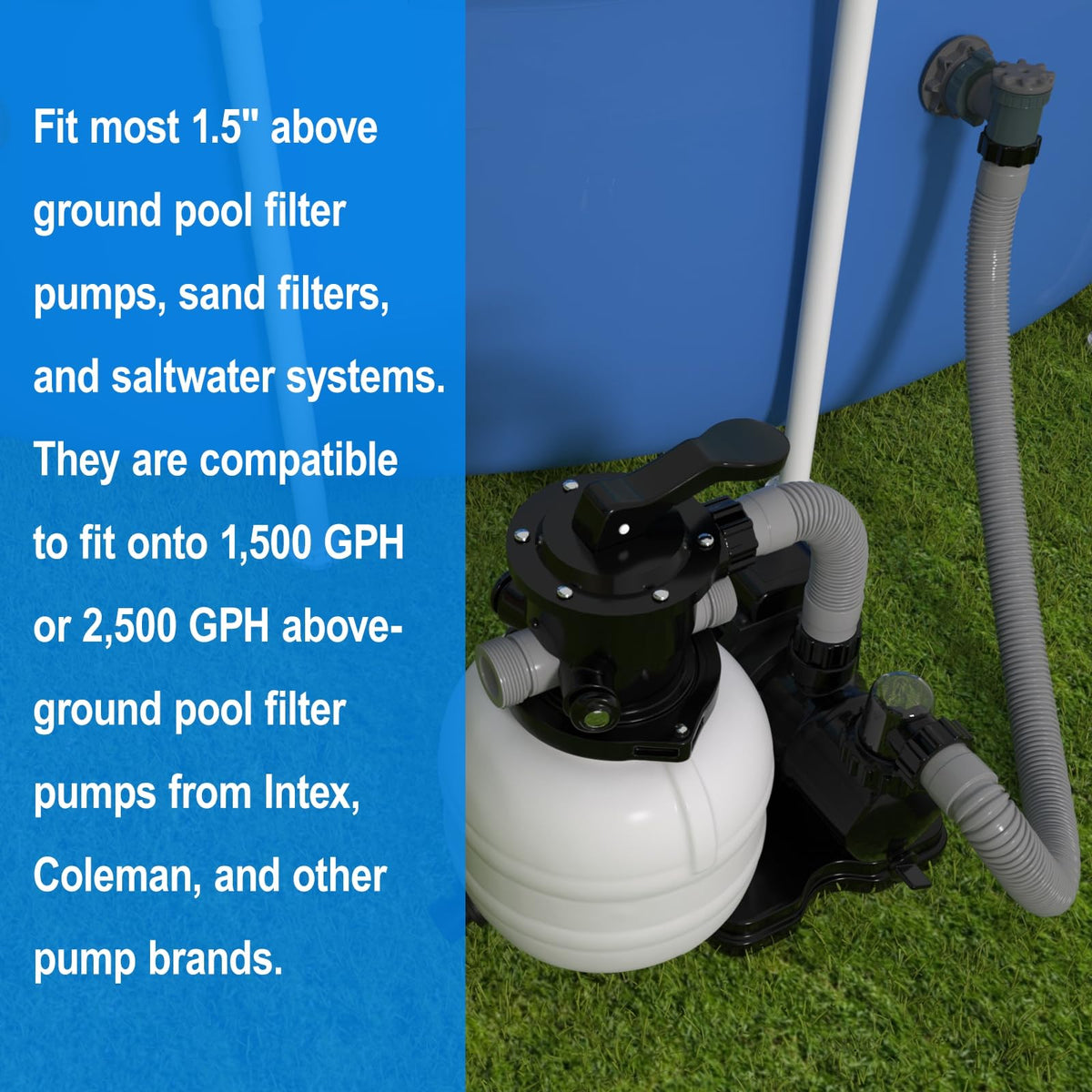 POOLWHALE 1.5-inch 40-inch hose with quick screw-on connection for easy setup.