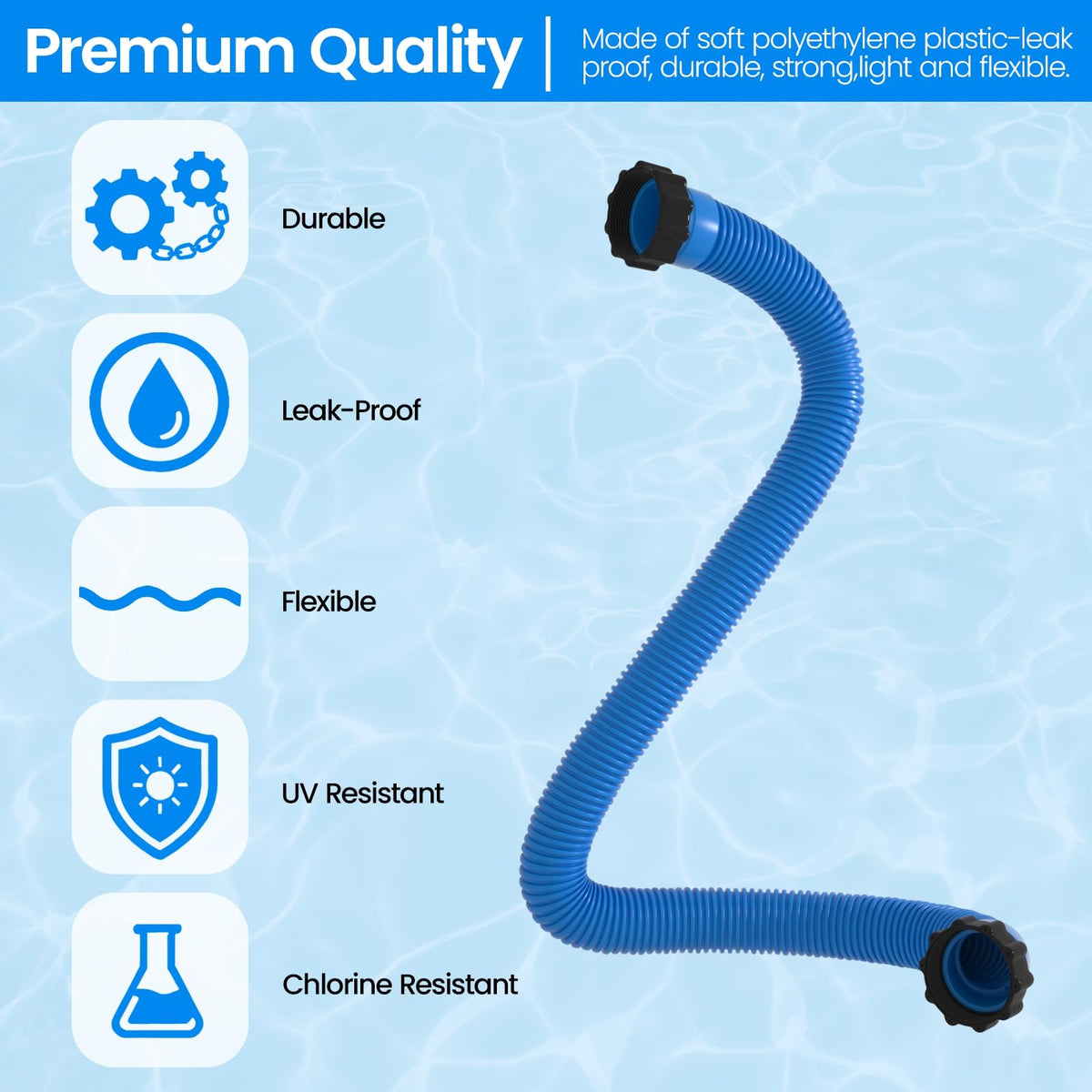 POOLWHALE sand and saltwater compatible hose supports versatile filtration.