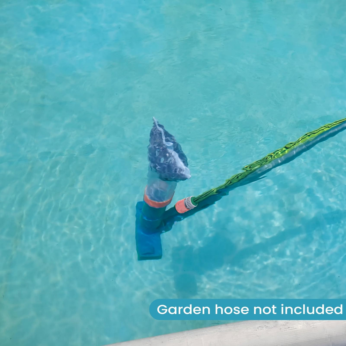 PoolWhale vacuum jet cleaner uses garden hose pressure for debris collection.