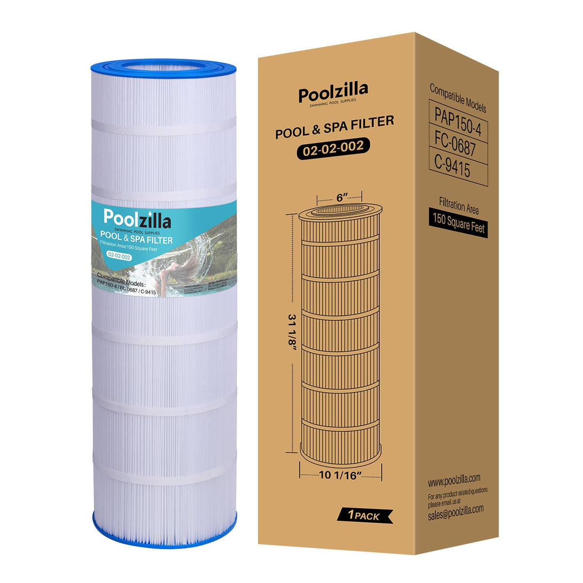 Poolzilla 1-pack replacement cartridge close-up shows durable pleated media for efficient filtration.