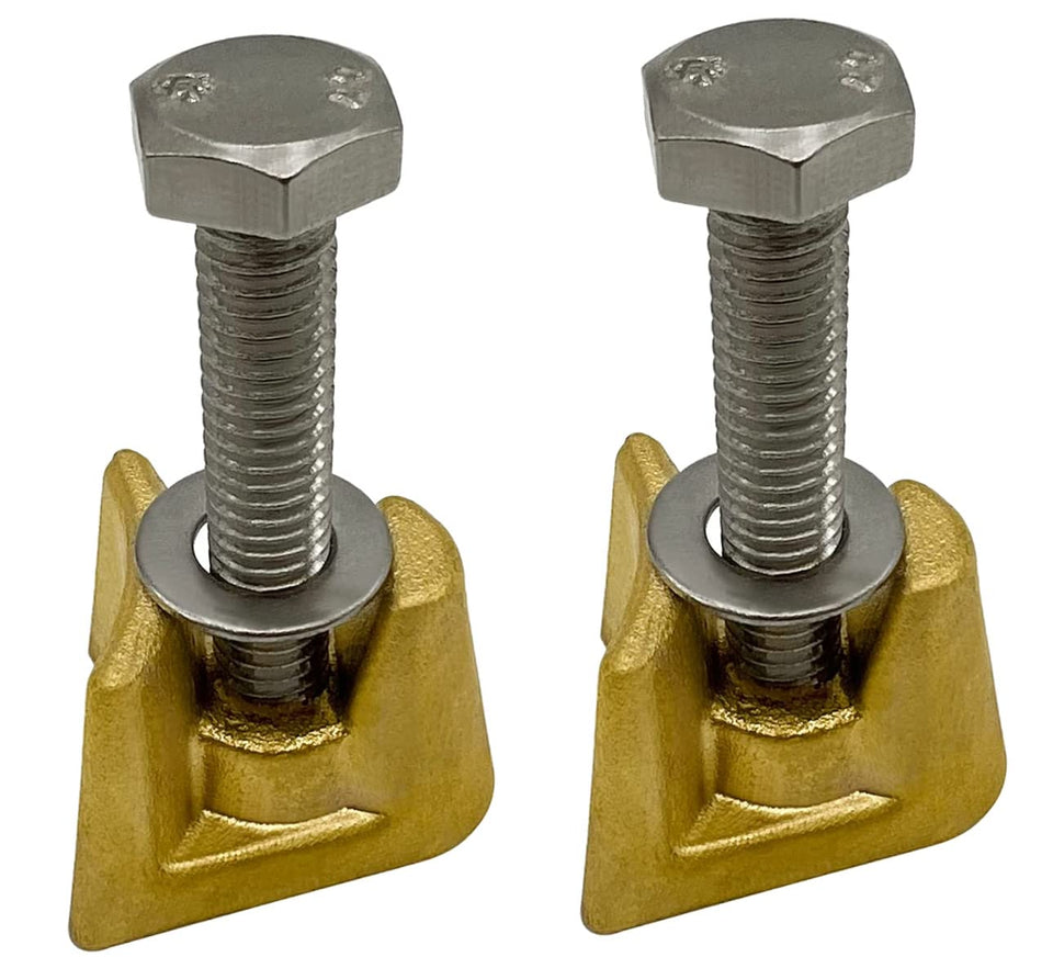 Poolzilla bronze wedge assembly closeup for 4in rail anchors, durable and rust resistant.
