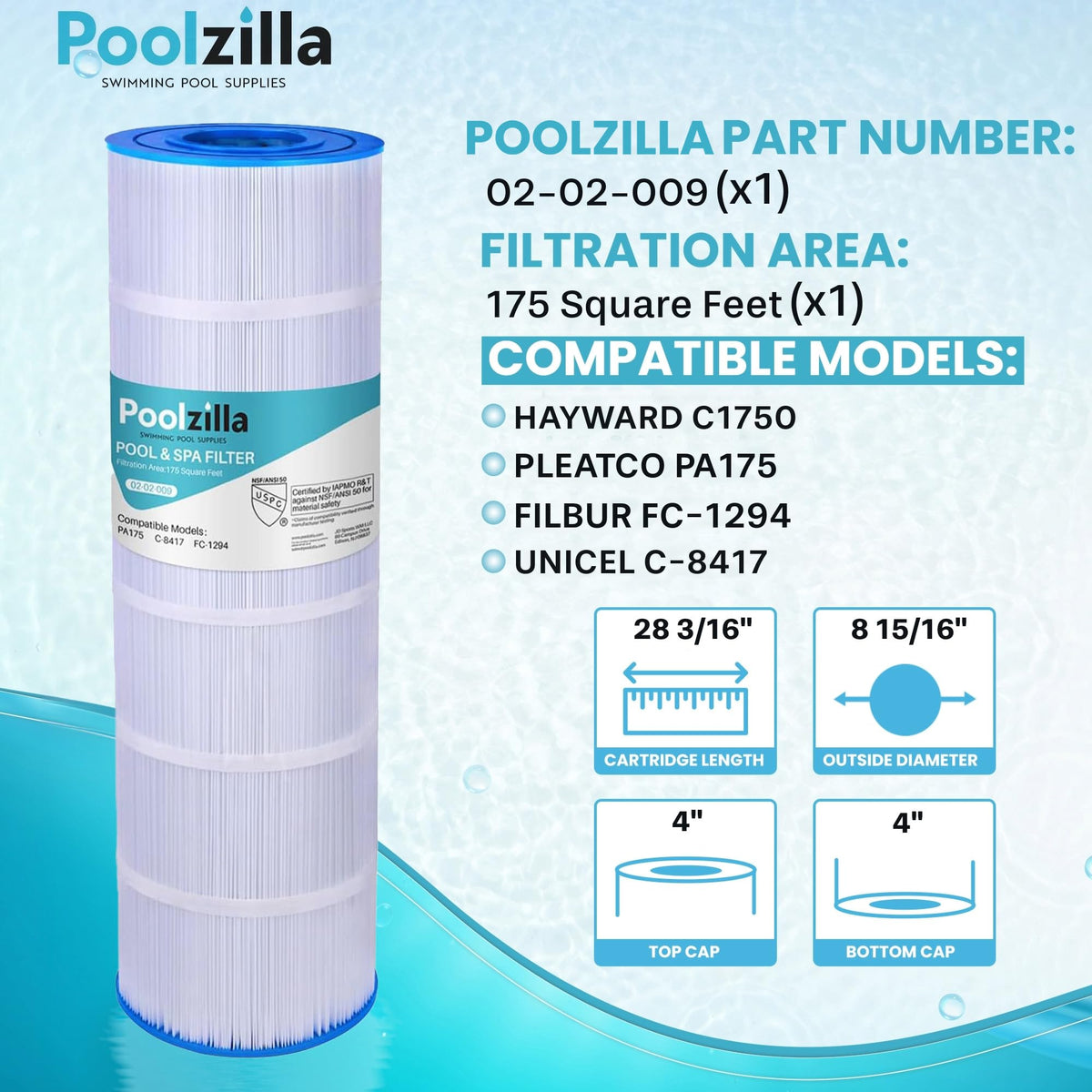 Poolzilla PLF175A fits Filbur and Hayward models for versatile filtration.