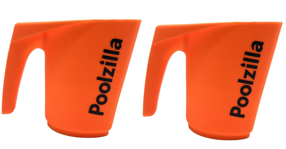 Poolzilla DE Scooper shows 6in by 5.4in dimensions for easy dosing.