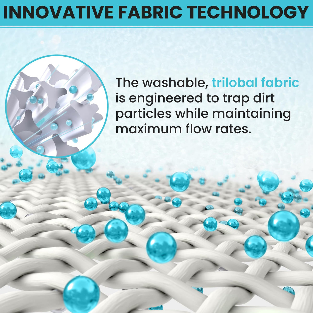 Poolzilla dirt-trap technology close-up highlights superior contaminant capture.