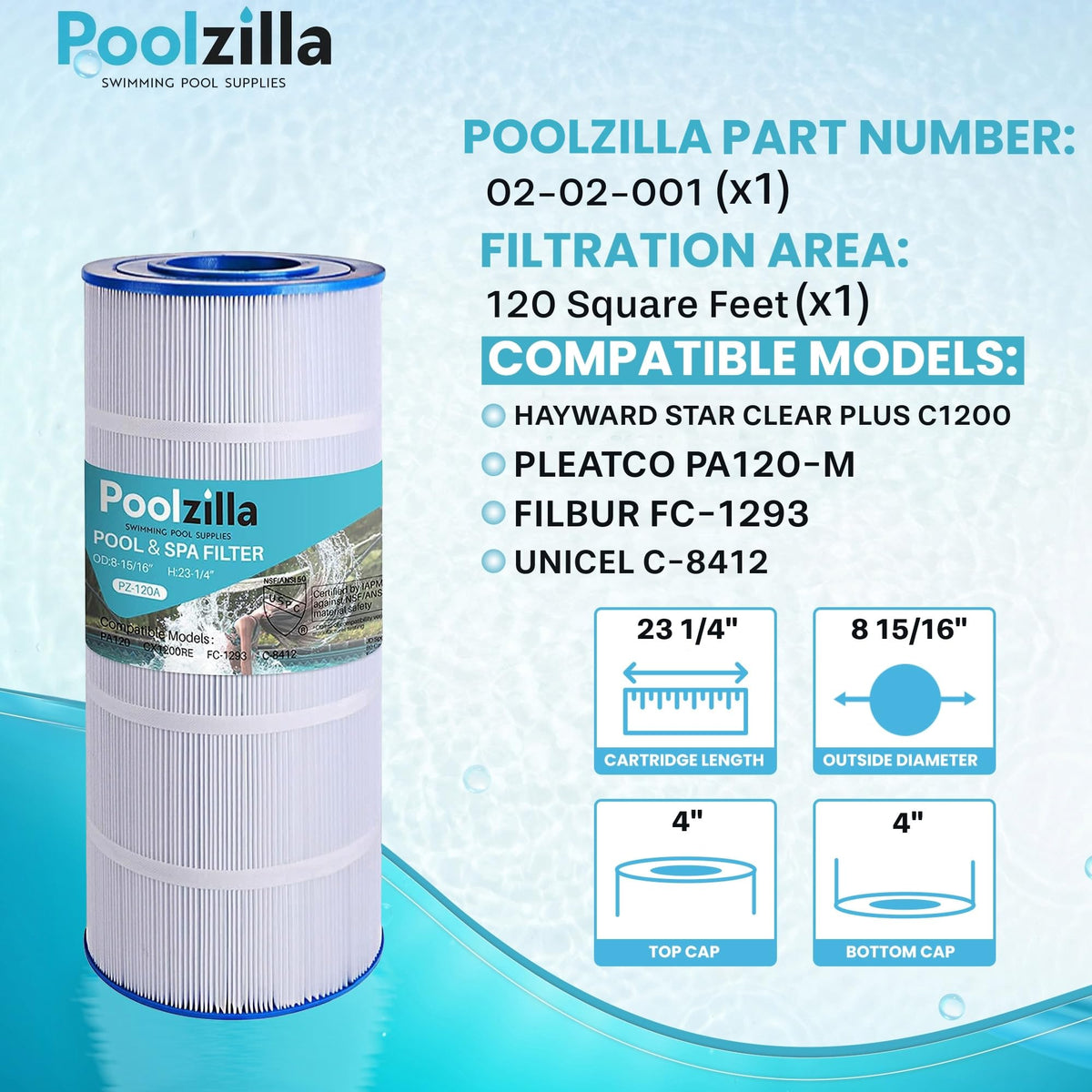 Poolzilla filter cartridge sideview highlights easy fit and compatibility