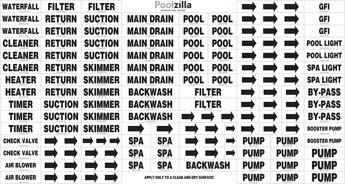 Poolzilla label sheet with 125 identifications helps clearly mark pool components.