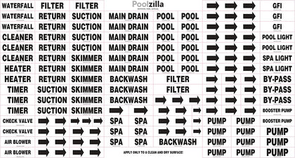 Poolzilla label sheet with 125 identifications helps clearly mark pool components.