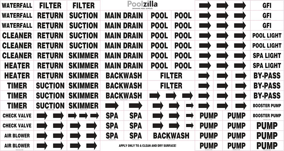 Poolzilla label sheet with 125 identifications helps clearly mark pool components.