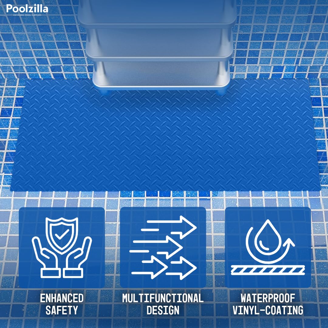 Poolzilla ladder mat shows 36x9 coverage for durable padding.
