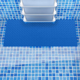 Poolzilla ladder mat durable material resists chlorine and sun exposure.