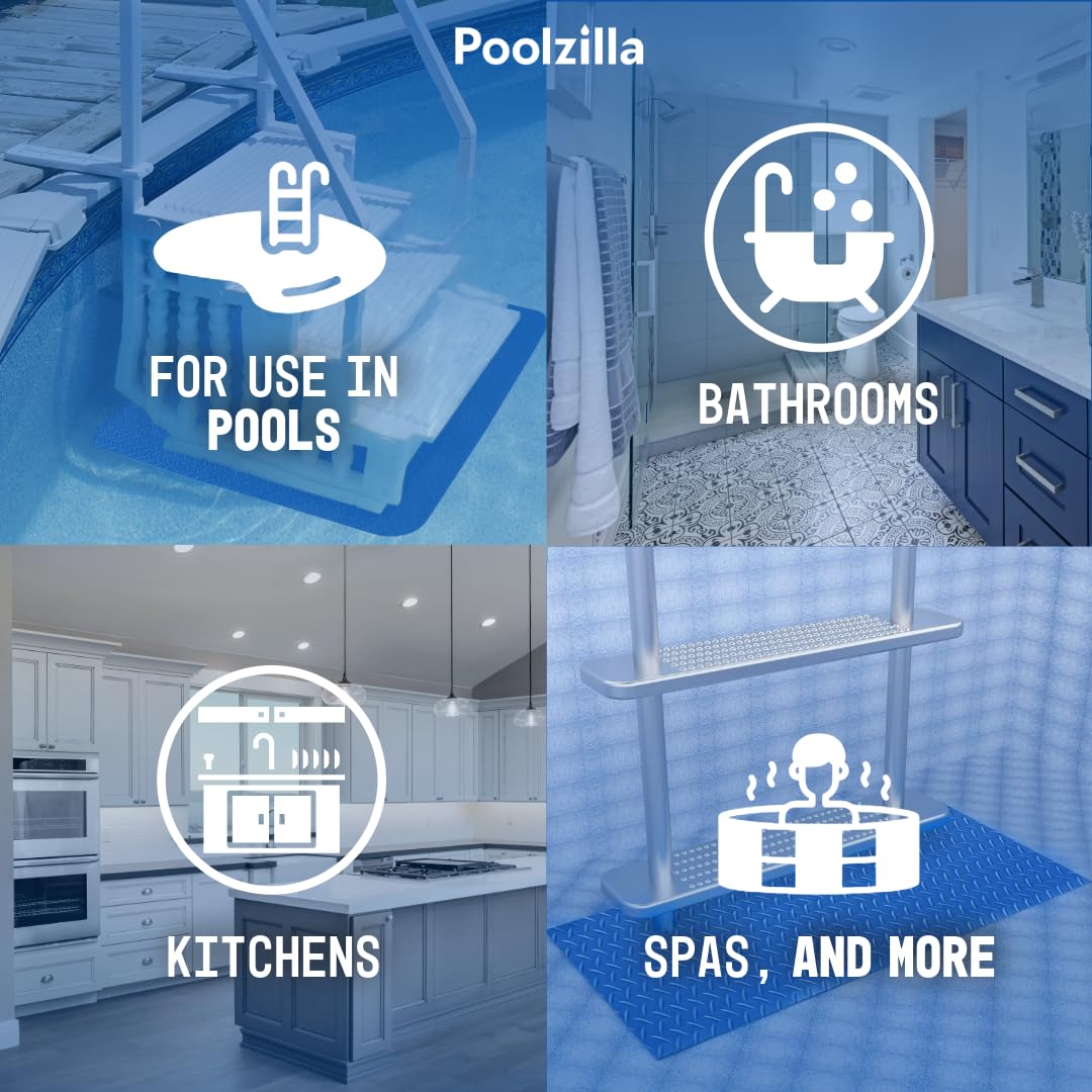 Poolzilla ladder mat has multiuse grip for kitchen or bathroom spaces.