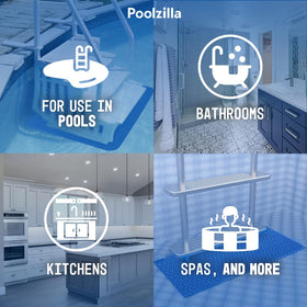 Poolzilla ladder mat has multiuse grip for kitchen or bathroom spaces.