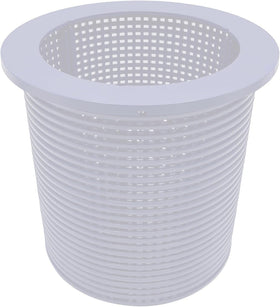 Poolzilla white skimmer basket front view with debris-trapping design.
