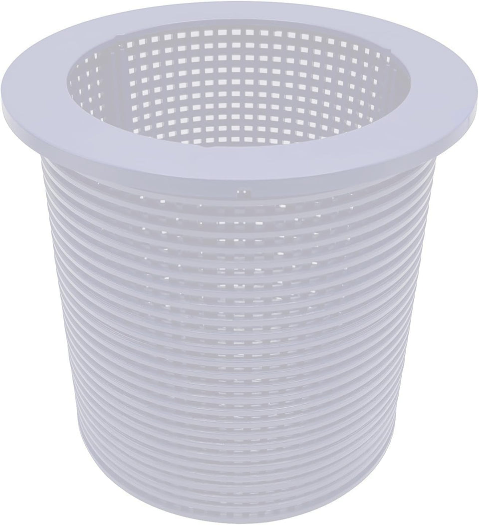 Poolzilla white skimmer basket front view with debris-trapping design.