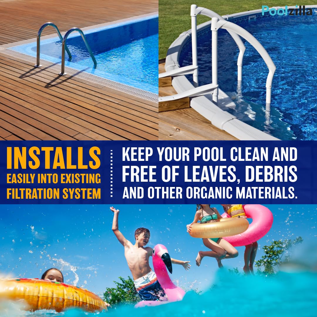 Poolzilla skimmer large debris basket captures leaves and insects efficiently