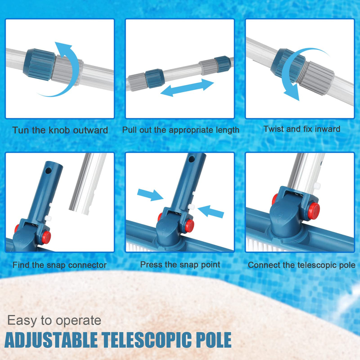 POOPLE professional rust-resistant aluminum resists corrosion for lasting pool pole performance.