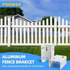 POOWEE vinyl fence bracket installation scene with 2.75-inch rail.