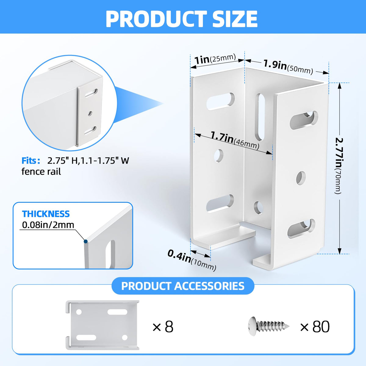 POOWEE white fence bracket round holes show secure mounting for easy installation.