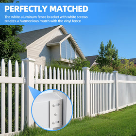 POOWEE white bracket blends with vinyl fencing for a seamless look.