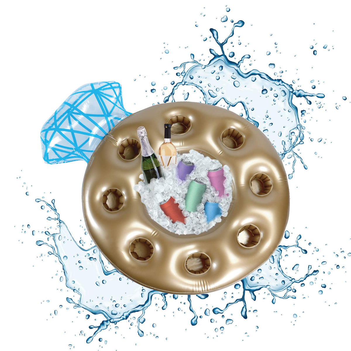 Pop Fizz Designs ring floating bar front view shows eight-drink capacity for easy entertaining.