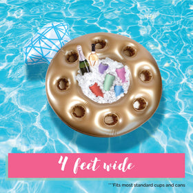 Pop Fizz Designs ring floating bar in pool proves secure float for bachelorette moments.