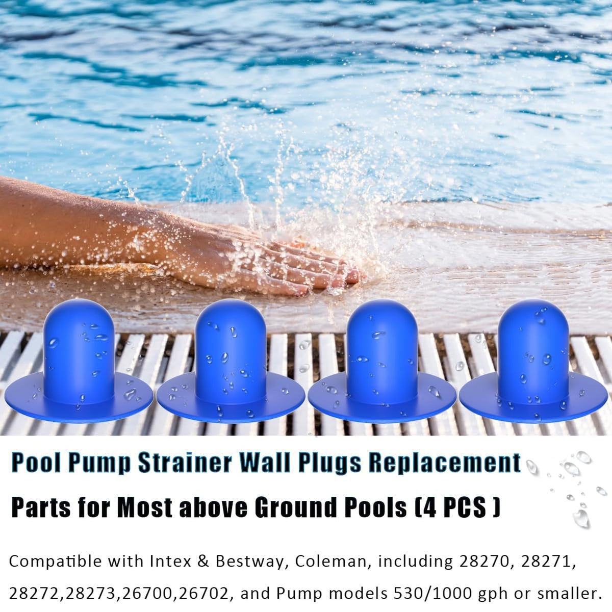 Popbee Intex-compatible plug enables quick, tool-free installation on above-ground pools.