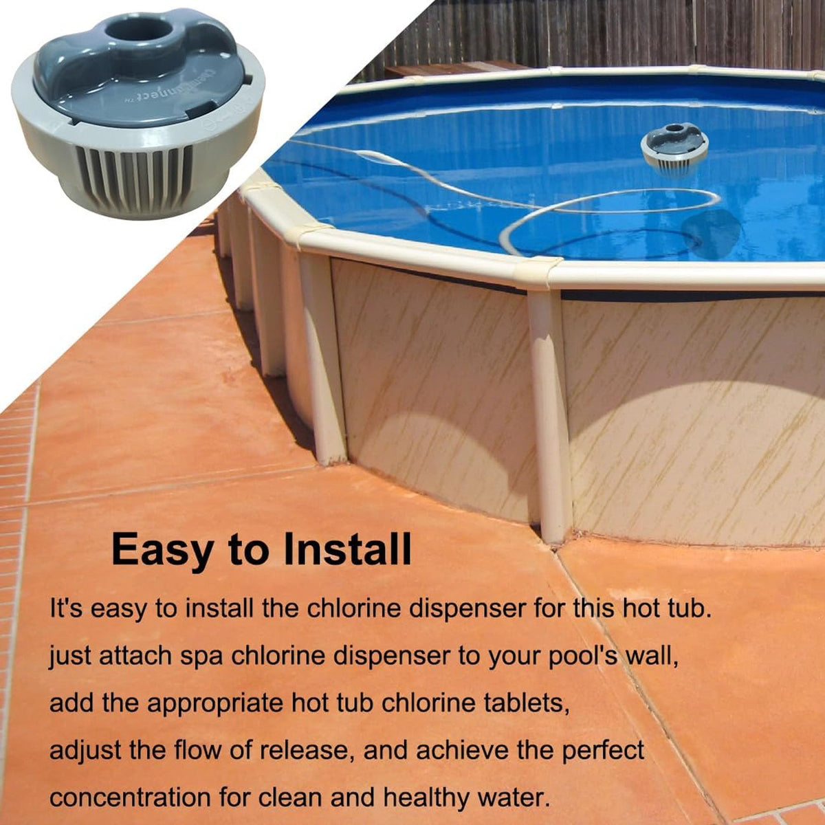 Popbee P05345 dispenser in use at hot tub with convenient dosing.