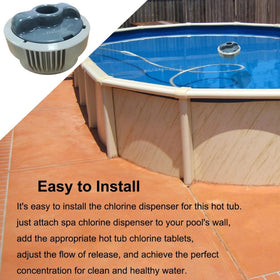 Popbee P05345 dispenser in use at hot tub with convenient dosing.