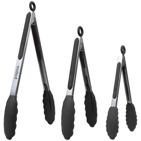 Popco 3-piece tongs set overview for versatile cooking and serving.