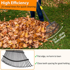 PoPoHoser 18-inch wide rake head covers more ground efficiently.