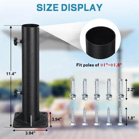 PoPoHoser umbrella base includes long adjustment knobs for deeper, firmer pole seating.