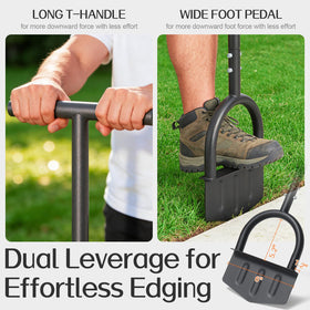 PoPoHoser V-shaped blade edger delivers sharp cuts for clean border lines.