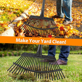 PoPoHoser heavy-duty steel rake with 25 tines for lawn cleanup.