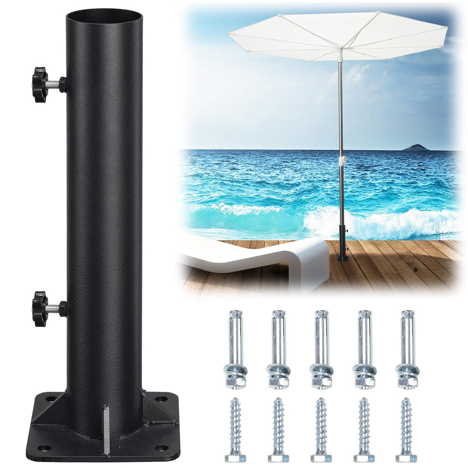 PoPoHoser patio umbrella base with screw mount for secure deck installation.