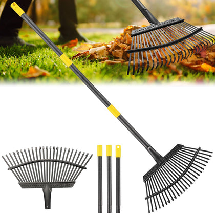 PoPoHoser adjustable rake with extended handle for back-friendly use.