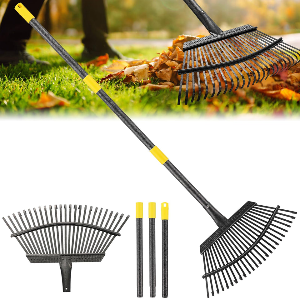 PoPoHoser adjustable rake with extended handle for back-friendly use.