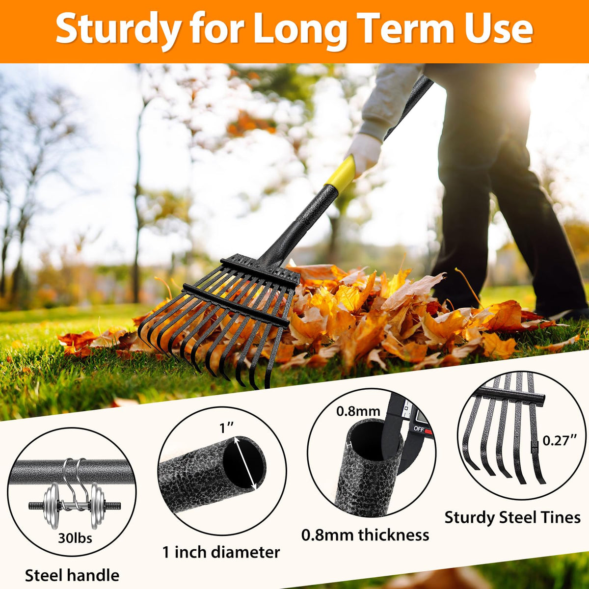 PoPoHoser steel rake resists rust for long-term yard use.