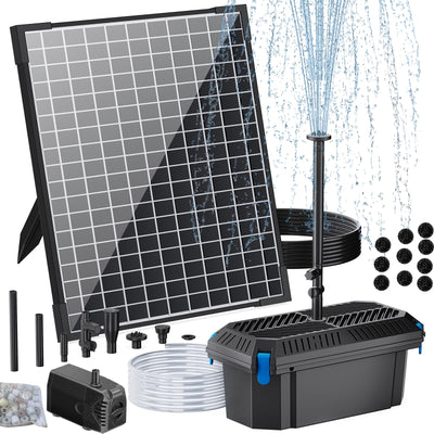 POPOSOAP 25W solar panel powering efficient pond filtration in direct sunlight