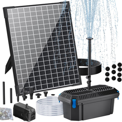 POPOSOAP 25W solar panel powering efficient pond filtration in direct sunlight