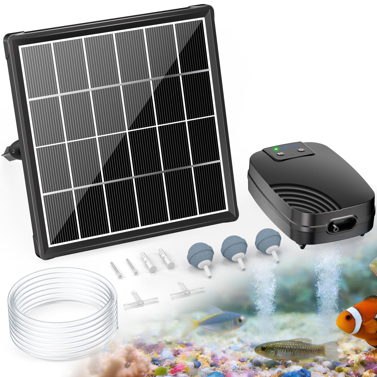 POPOSOAP 3W solar pond aerator improves oxygen levels in small ponds.