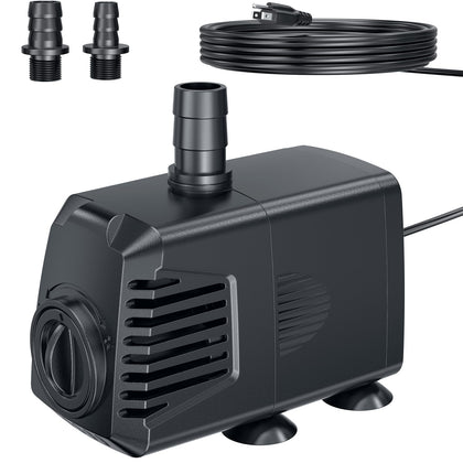 POPOSOAP 400GPH submersible pump front view highlighting compact design for quiet operation.