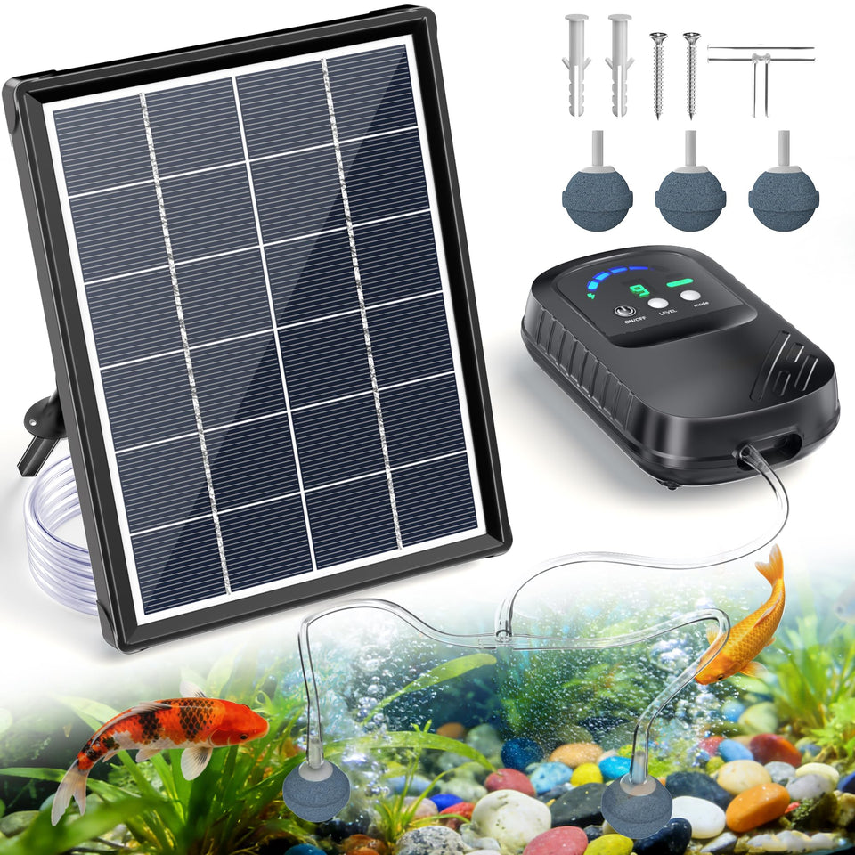 POPOSOAP 4W solar pond aerator front view improves daytime oxygenation for healthy koi