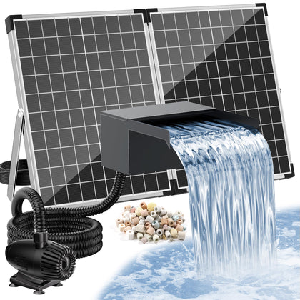 POPOSOAP 55W folding solar panel powers the pond without mains electricity.
