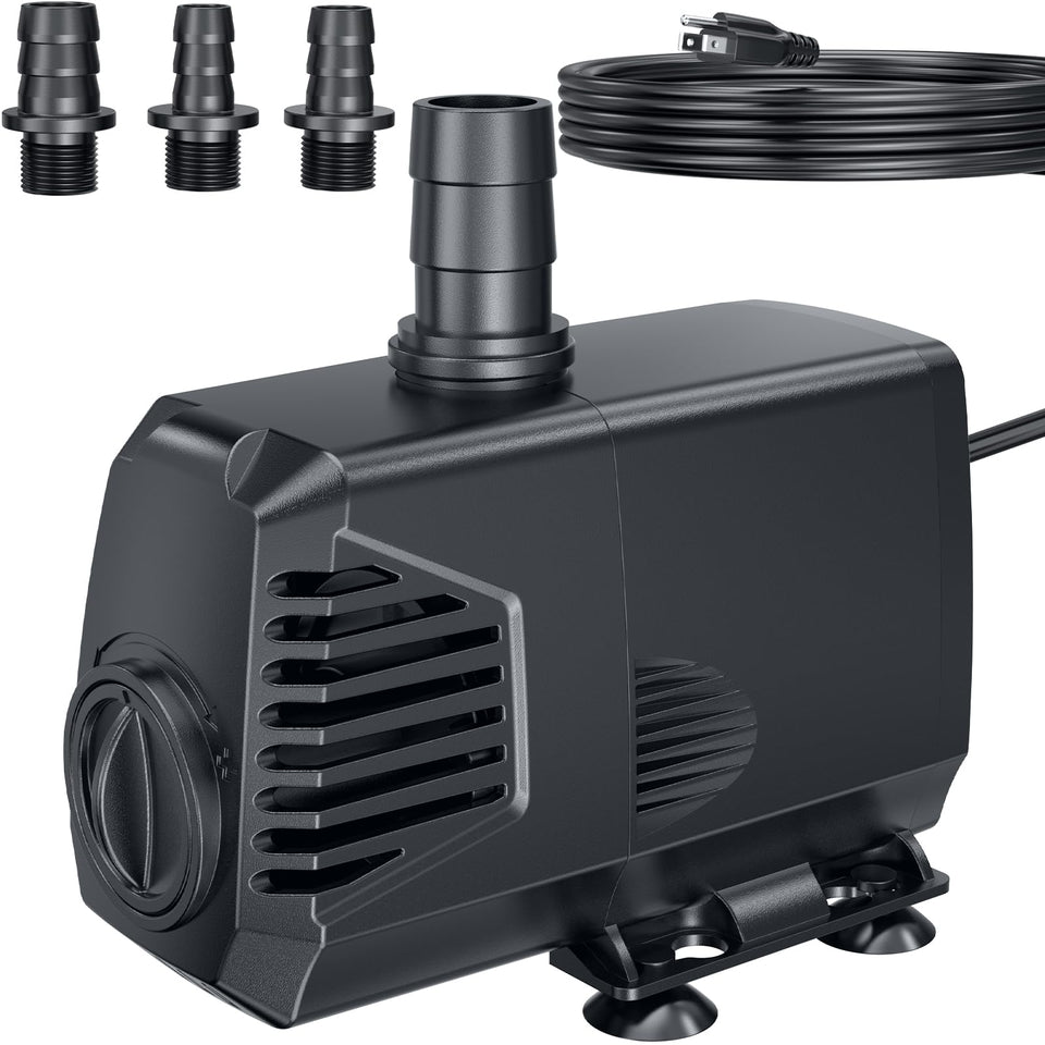 POPOSOAP 680GPH pump front view showing ultra quiet operation for indoor water features