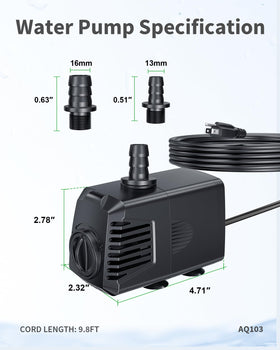 POPOSOAP 400GPH pump with 9.8 ft cord emphasizes plug-and-play convenience.