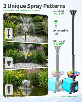 POPOSOAP double-layer nozzle adding dramatic multi-level spray for pond display.
