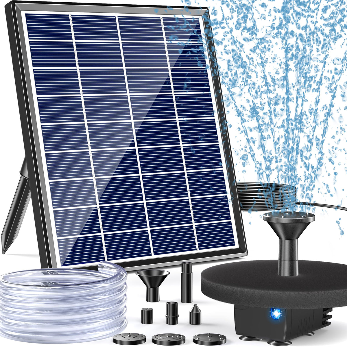 POPOSOAP solar bird bath pump with durable glass panel in direct sunlight.