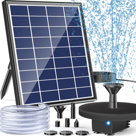 POPOSOAP solar bird bath pump with durable glass panel in direct sunlight.