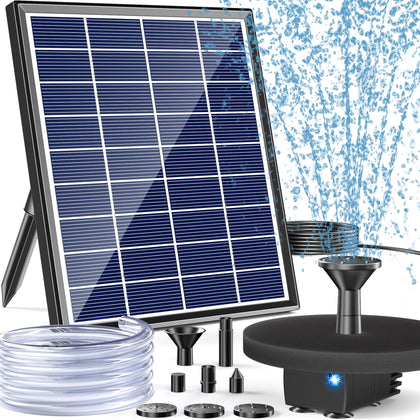 POPOSOAP solar bird bath pump with durable glass panel in direct sunlight.